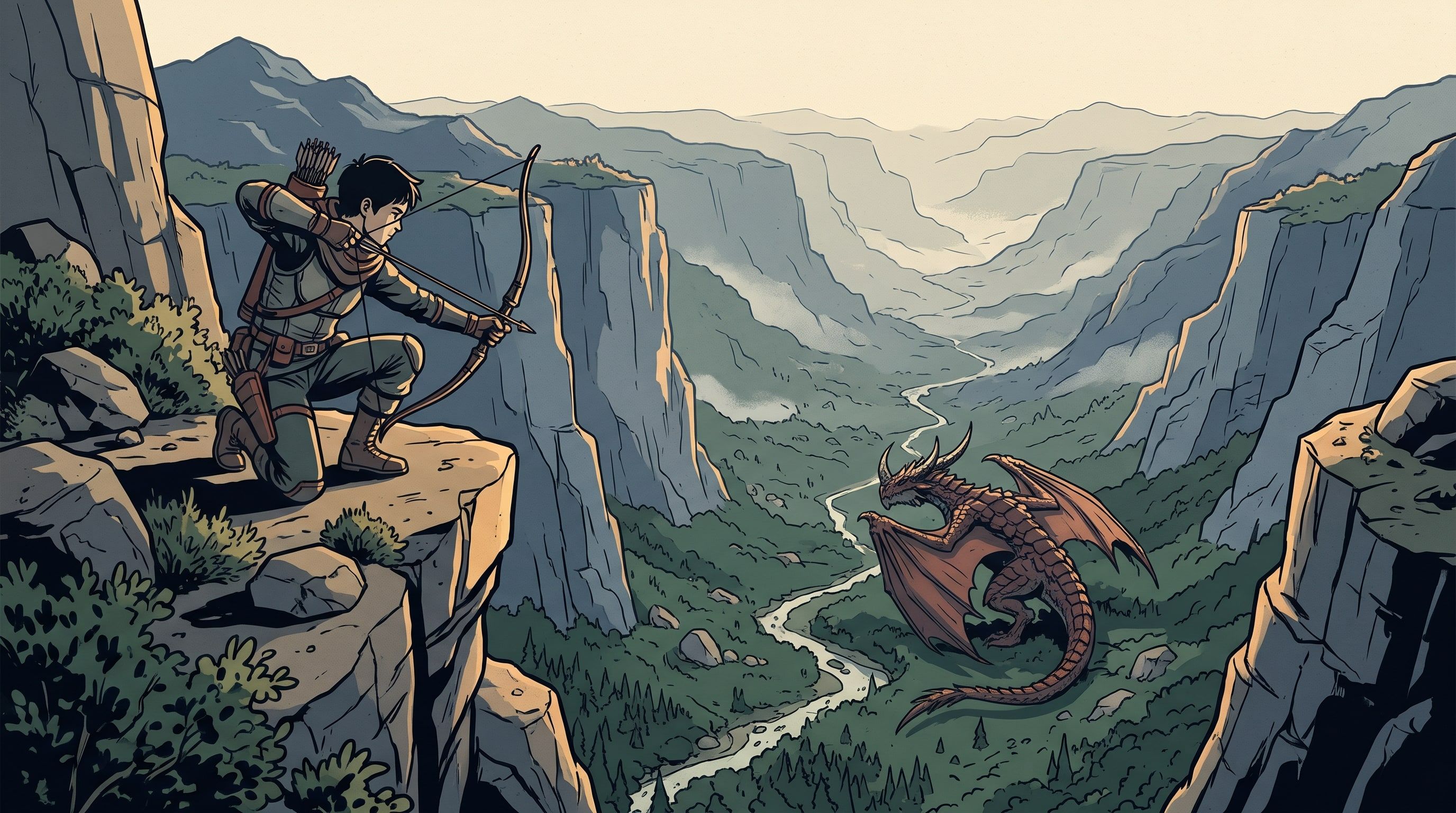 Illustration of a new hunter fighting from range