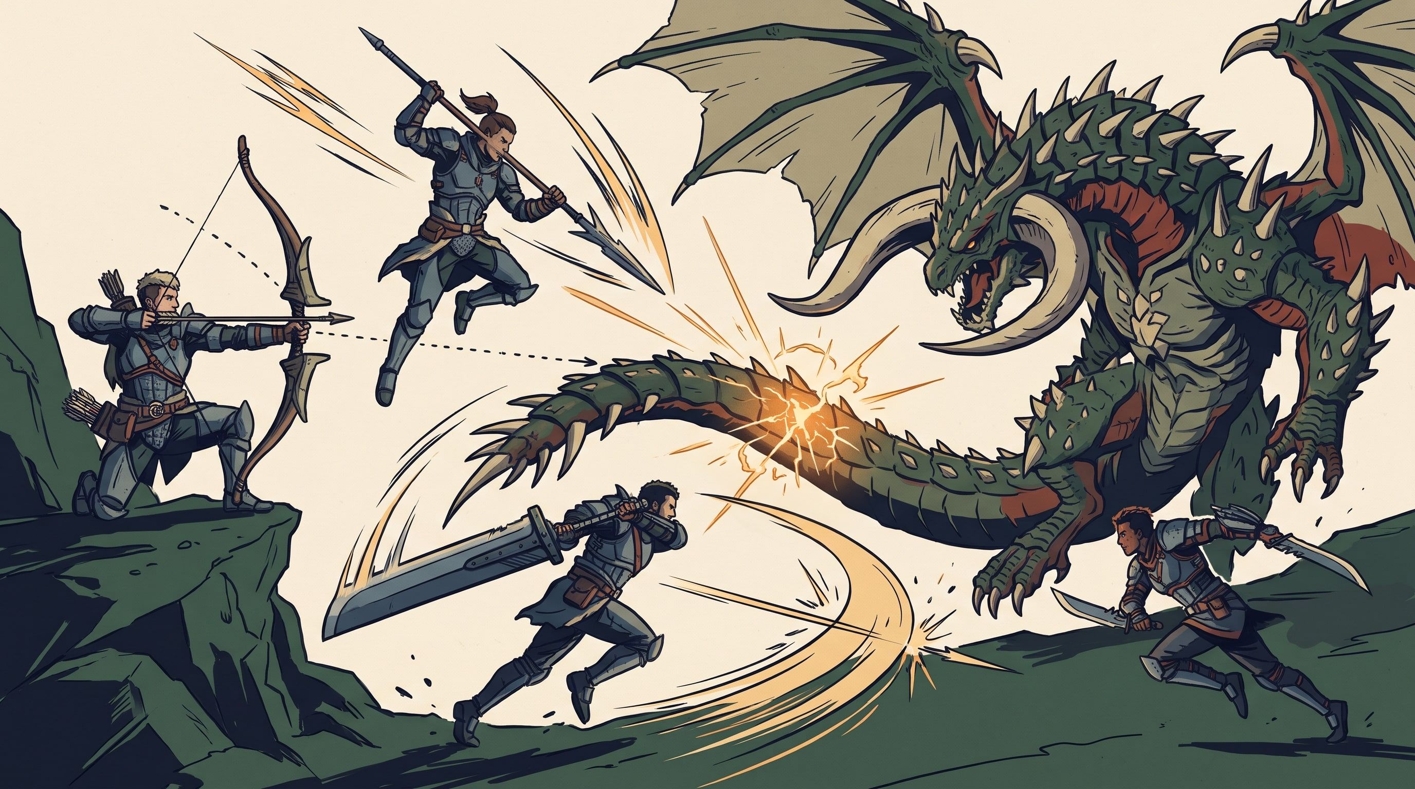 Illustration of a squad of four lining up a Co-Op Skill