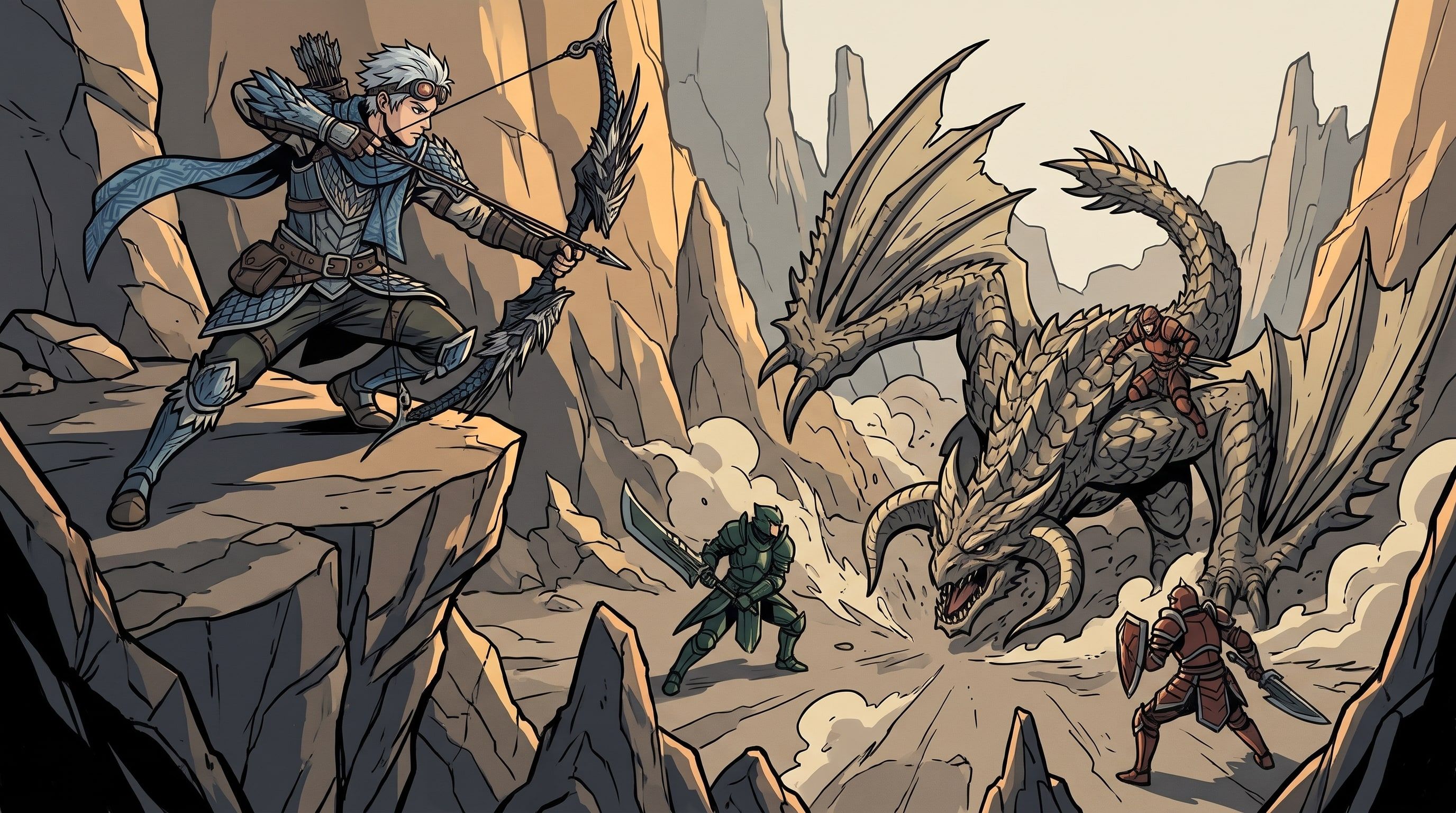 Illustration of Luka fighting alongside a squad of four