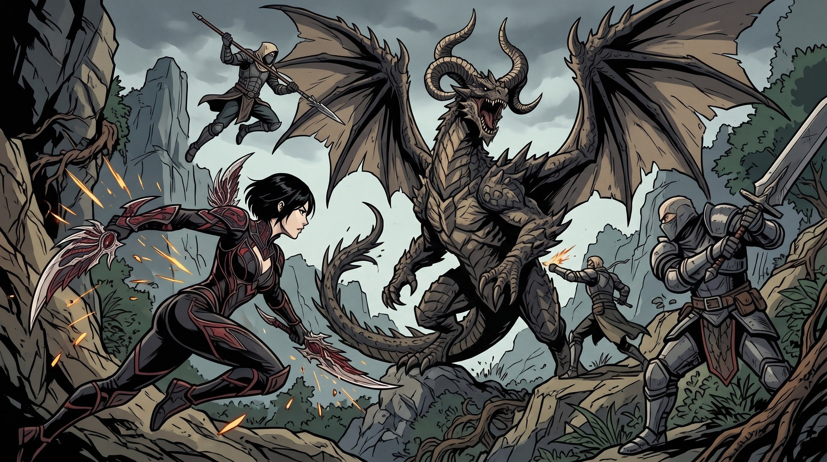 Illustration of Haze fighting alongside a squad of four