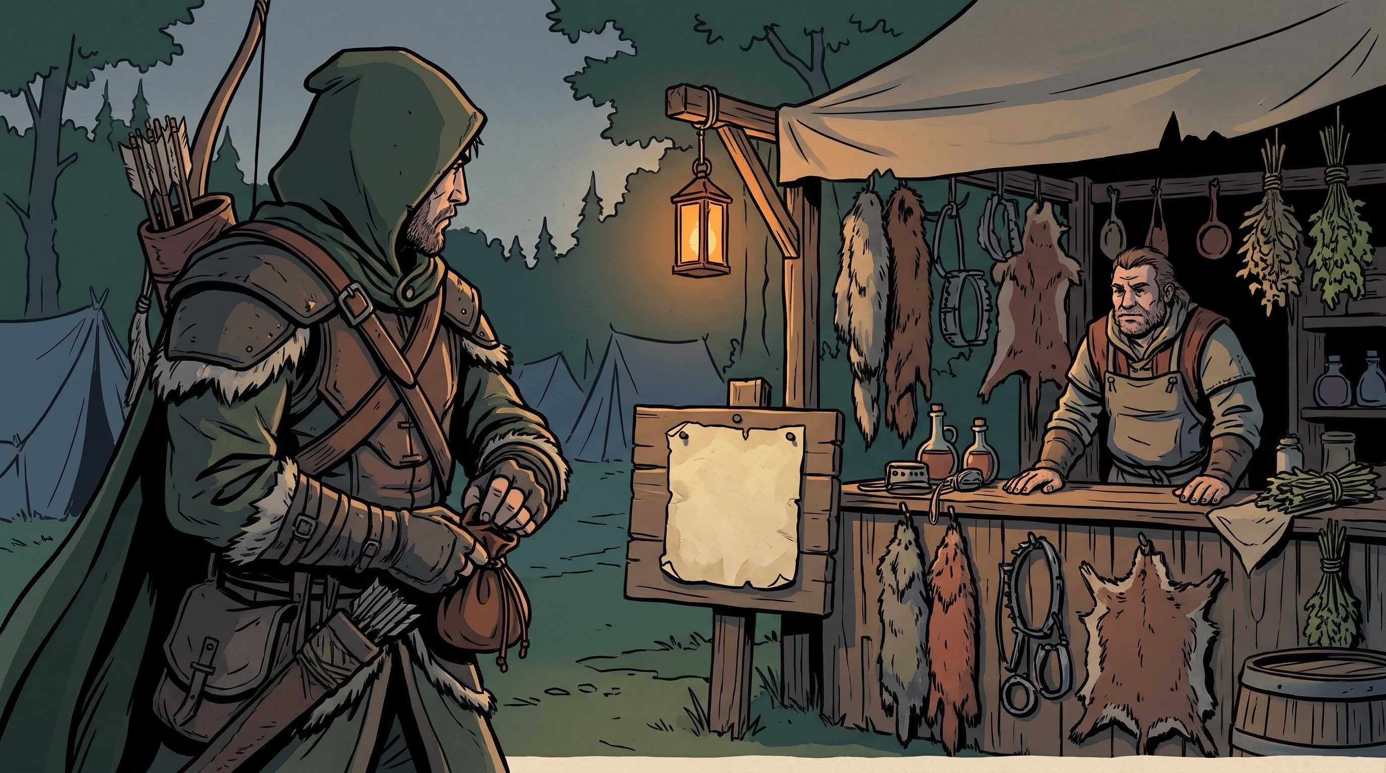 Illustration of a hunter holding back coins before spending on recruitment