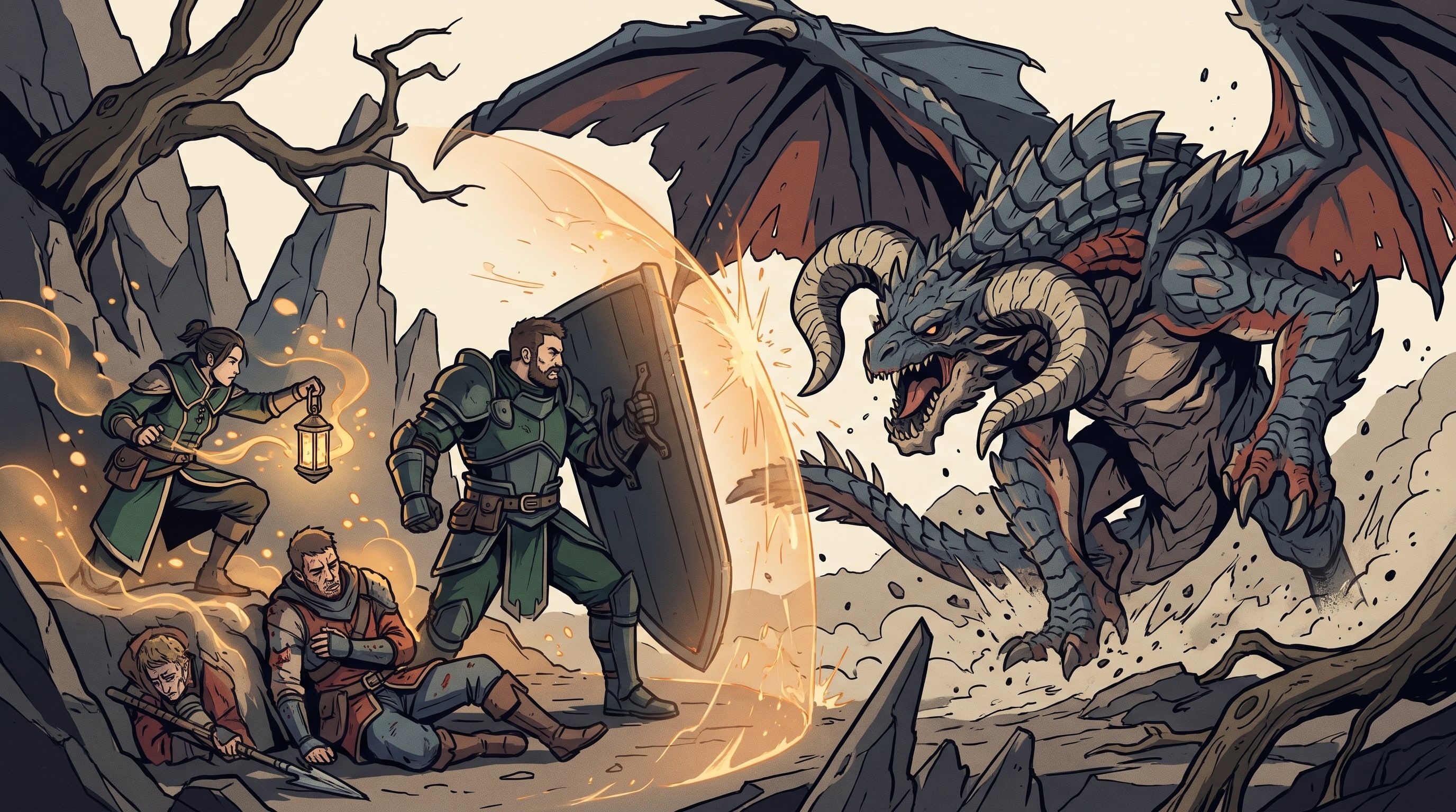Illustration of Support Adventurers protecting their squad